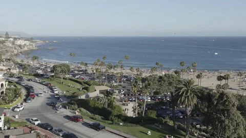 Corona Del Mar State Beach, California. Drone 4K (no color grade - DLog) Stock Footage 133111236