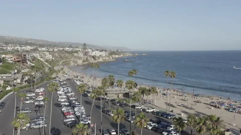 Corona Del Mar State Beach, California. Drone 4K (no color grade - DLog) Stock Footage 133112445