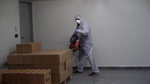 Corona measures at work Stock Footage 148477364
