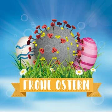 Corona Sky Easter Ostern Eggs Ribbon Grass Stock Illustration