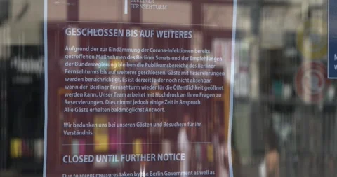 Corona Storefront Notice Sign Closed Coronavirus Reflection Berlin March 24 2020 Stock Footage 331664850