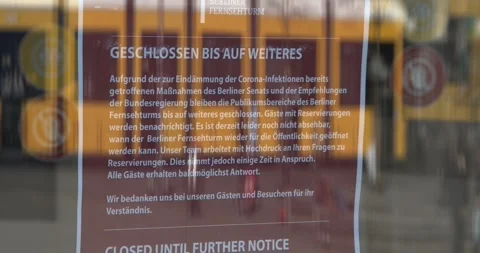 Corona Storefront Notice Sign Closed Coronavirus Reflection Berlin March 24 2020 Stock Footage 331664859
