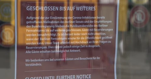 Corona Storefront Notice Sign Closed Coronavirus Reflection Berlin March 24 2020 Stock Footage 331664932