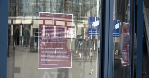 Corona Storefront Notice Sign Closed Coronavirus Reflection Berlin March 24 2020 Stock Footage 331665567