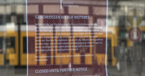 Corona Storefront Notice Sign Closed Coronavirus Reflection Berlin March 24 2020 Stock Footage 331666681