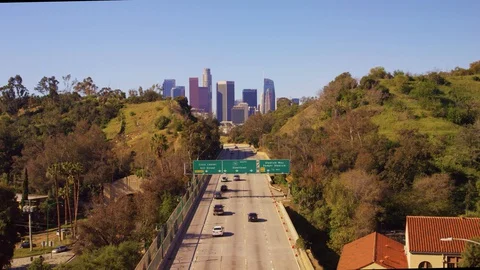 Corona Viris trafic Down Town Los Angeles slow moving covid19 001 Stock Footage 127594567