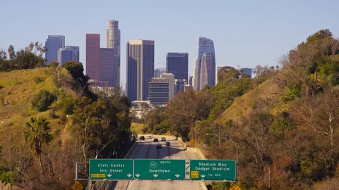 Corona Viris trafic Down Town Los Angeles slow moving covid19 005 Stock Footage 127595429