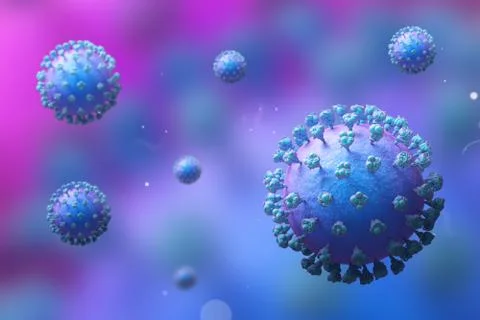 Corona virus 3D medical illustration on purple blue blurred background Stock Illustration