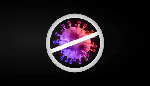 Corona virus 3d realistic vector with warning stop sign in dark background. c Stock Illustration