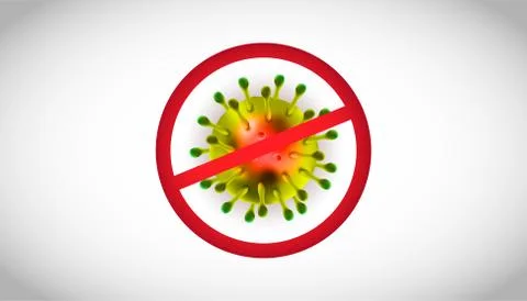Corona virus 3d realistic vector with warning stop sign in white background.  Stock Illustration
