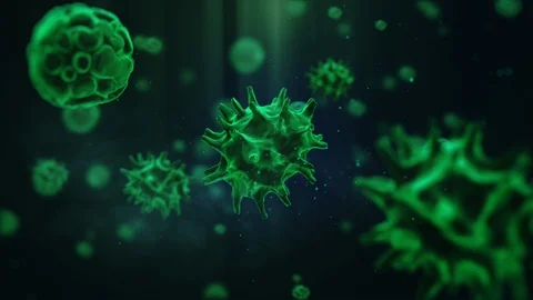 Corona virus 3D render in green color, viruses rotating and moving Stock Footage 124703774