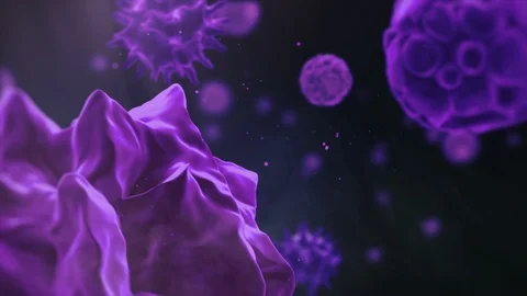 Corona virus 3D render in purple color, viruses rotating and moving Stock Footage 124703387
