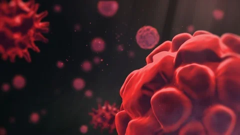Corona virus 3D render in red color, viruses rotating and moving Stock Footage 124703785