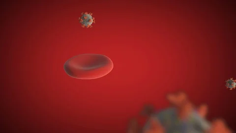 Corona virus attacks a blood cell - Realistic rotating 3D footage of coronavirus Stock Footage 128229261