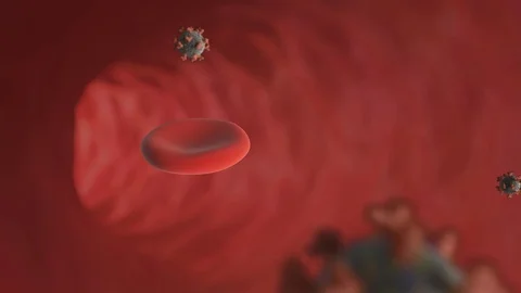 Corona virus attacks a blood cell - Realistic rotating 3D footage of coronavirus Stock Footage 128229435