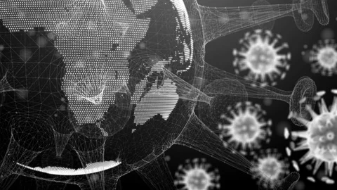 Corona virus background, The framework of the corona virus. Stockbeeldmateriaal 128859188