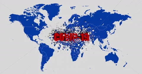 Corona virus breaks the world map, 3D animation with alpha channel Stock Footage 131372527