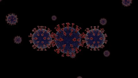 Corona virus cells floating around with 3 cells close up electron microscope Stock Footage 128172060