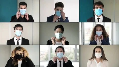 Corona virus - composition of young managers wearing surgical mask Stock Footage 140733714