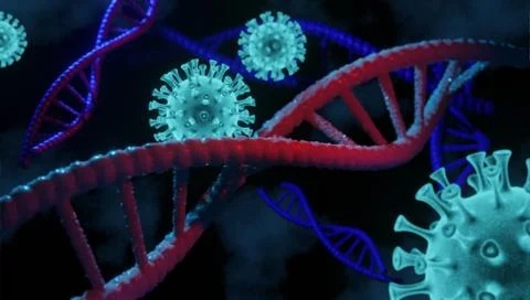 Corona Virus Covid19 attacks human DNA Microbiology concept 3D Stock Illustration