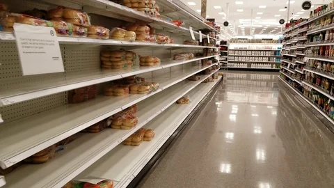Corona Virus Empty Bread Shelves At Grocerie Store COVID-19 Pandemic Stock-Footage 127605981