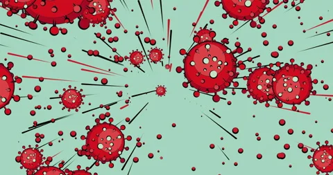 Corona virus explosive outbreak with black outlines, cartoon, stripes and sp Stock Footage 142226905