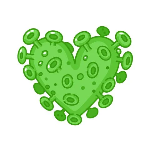 Corona virus heart. Vector flat line cartoon kawaii character illustration icon Stock Illustration
