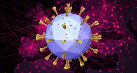 Corona virus hovers over a map of Europe Ilustração Stock