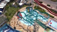 Corona Virus Lockdown, Aerial Footage Of A Large And Empty Water Park Stock Footage