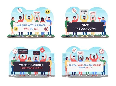 Corona virus lockdown protest flat concept vector illustration set Stock Illustration