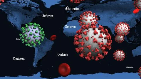 Corona virus Omicron on World Map Background Stock Illustration