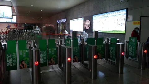 Corona Virus Outbreak Control Lab Set up by Subway Entrance in China Stock Footage 124677071