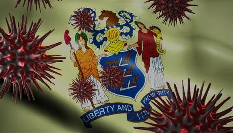 Corona Virus Outbreak with US State Flag of New Jersey Coronavirus Concept 스톡 일러스트