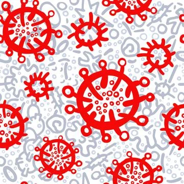 Corona virus seamless pattern. Art hand drawn doodle vector illustration. Ill Stock Illustration