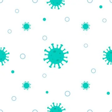 Corona virus seamless pattern. Blue green viruses of the bacteria coronavirus Stock Illustration