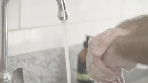 Corona virus slow motion male hands washing soap and water covid Stock Footage 274108053