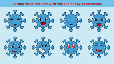 Corona virus stickers funny and cute Stock Illustration