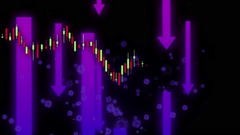 Corona virus stock chart fall down arrow animation Stock Footage 159582519