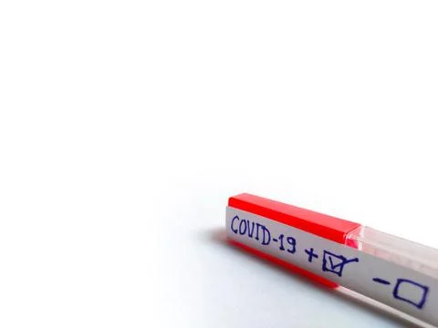 Corona Virus testing kit in hands on lab table Stock Photos