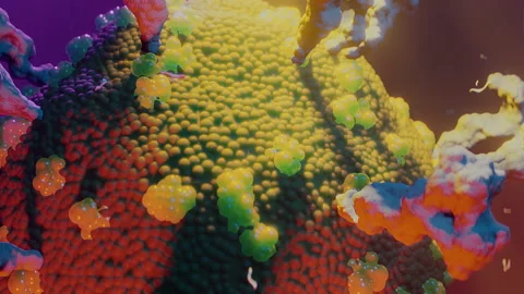 Corona virus under the microscope. Rotating seamless loop. High quality Stock Footage 130408520