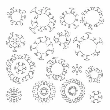 Corona virus vector silhouette shape signs set Stock Illustration