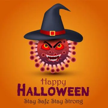 Corona virus wearing devil hat. happy Halloween covid-19 concept. vector illu Illustrazione stock