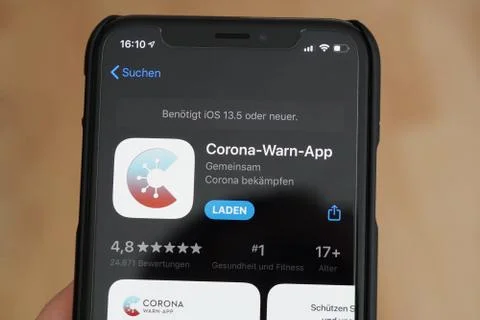 Corona-Warn-App on iPhone Stock Photos