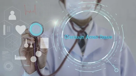 Coronary Artery Disease.Doctor using stethoscope on medicine background. Stock Footage 101324917
