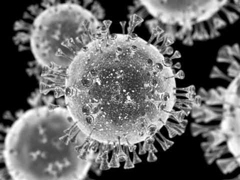 Coronavirus 2019-nCov Microscope Virus Close Up, 3d render Stock Illustration