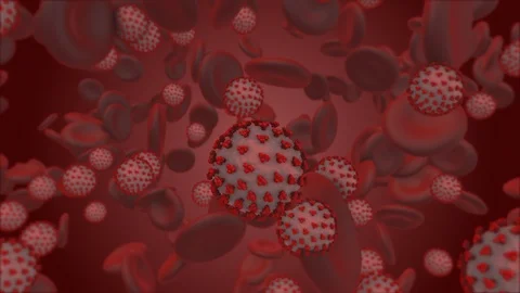 Coronavirus. 3d render of coronavirus particles in human blood Stock Footage 124434347