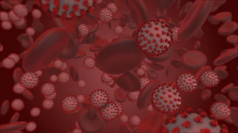 Coronavirus. 3d render of coronavirus particles in human blood Stock Footage 124434432