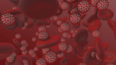 Coronavirus. 3d render of coronavirus particles in human blood Stock Footage 124434696