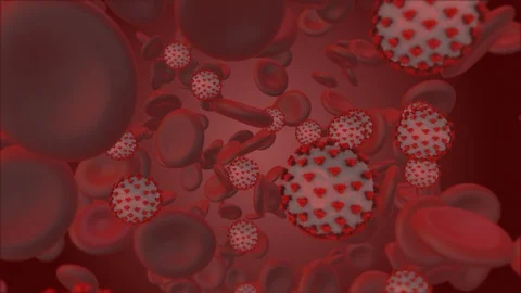 Coronavirus. 3d render of coronavirus particles in human blood Stock Footage 124434737