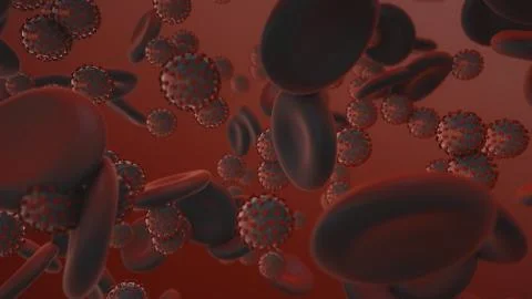 Coronavirus. 3d render of coronavirus particles in human blood Illustrazione stock